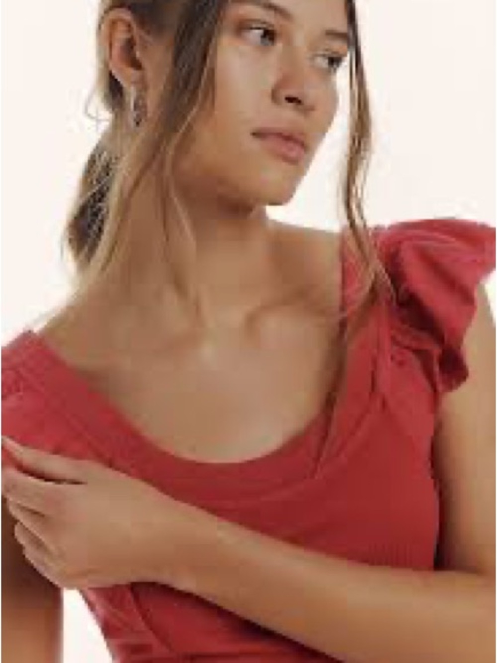 NWT Pilcro Anthropology Bright Pink Ruffled Off-Shoulder Ribbed Top